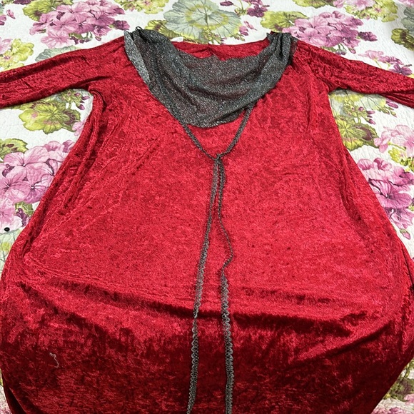 Elegant Plus Sized Medieval Queen Halloween Costume in Red Velvet with Crown - Picture 3 of 5